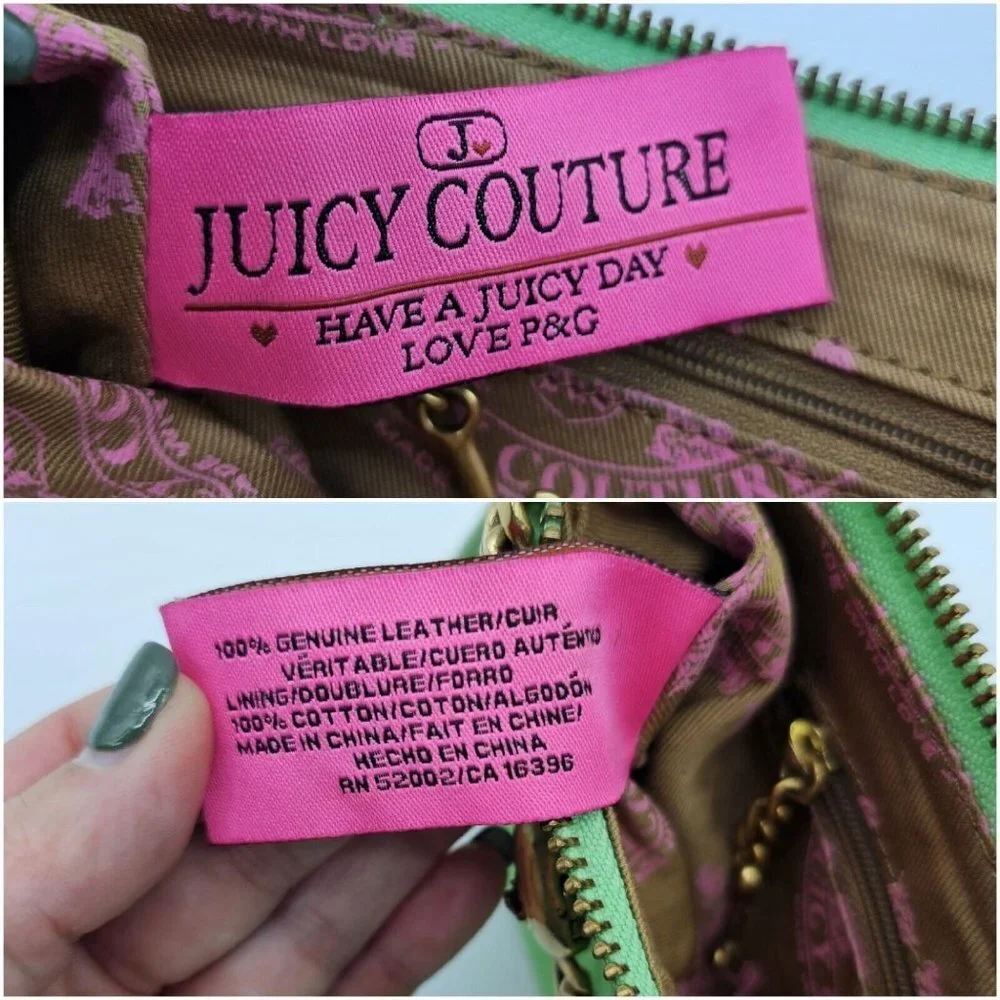 Vintage Y2K Juicy Couture Baguette Shoulder Bag Green Leather Mini Crown Charm - Picture 12 of 16